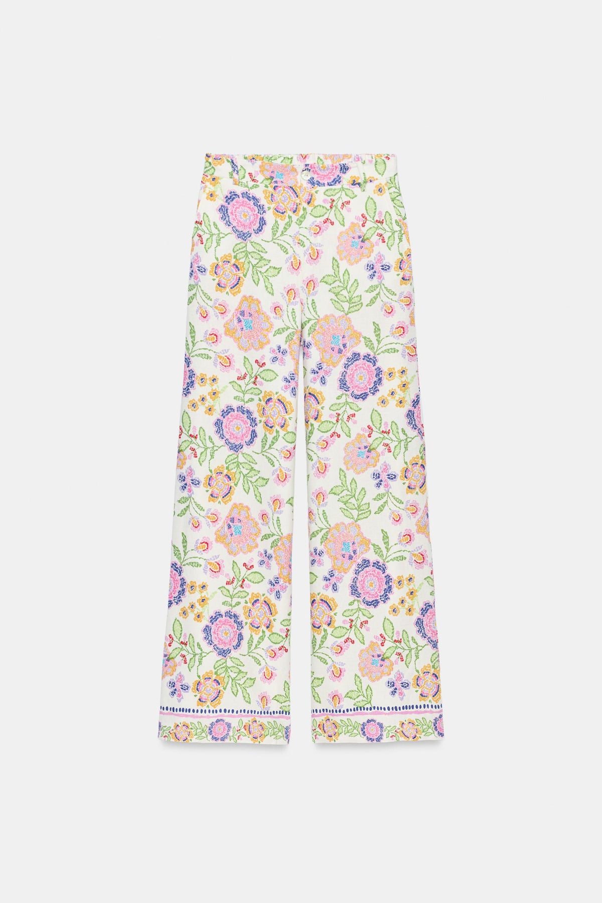 Floral Print Linen Blend Trousers