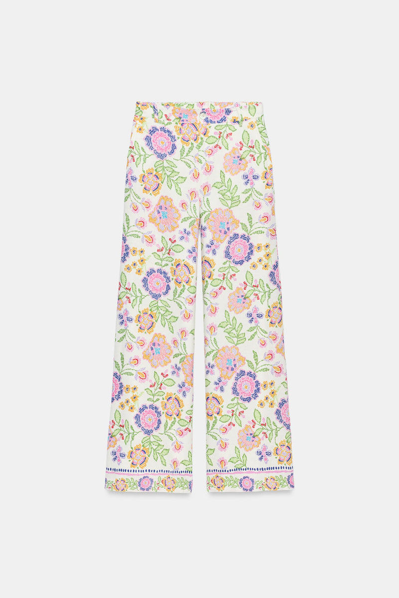 Floral Print Linen Blend Trousers