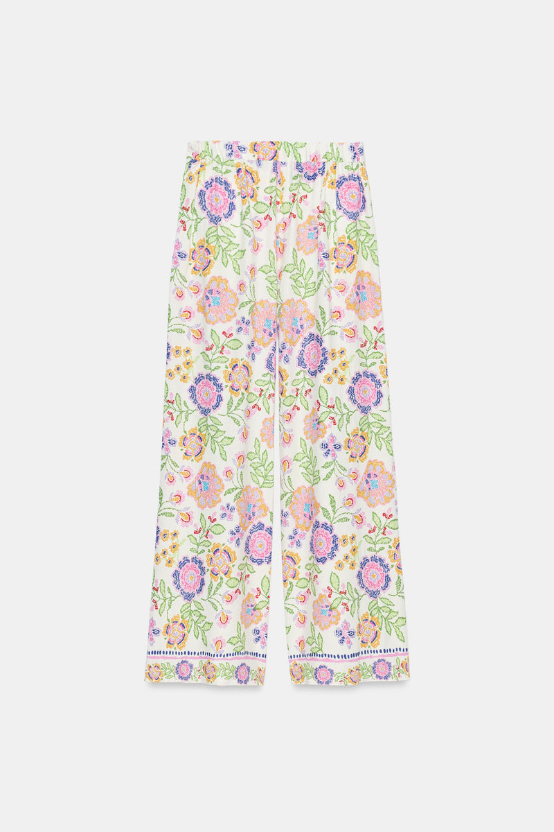 Floral Print Linen Blend Trousers