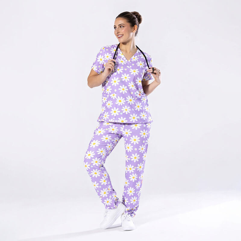 Printed Stretch Medical Scrub Set