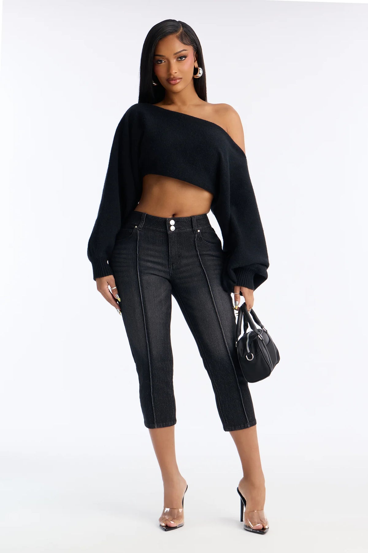 Low Rise Pintuck Capri Jeans