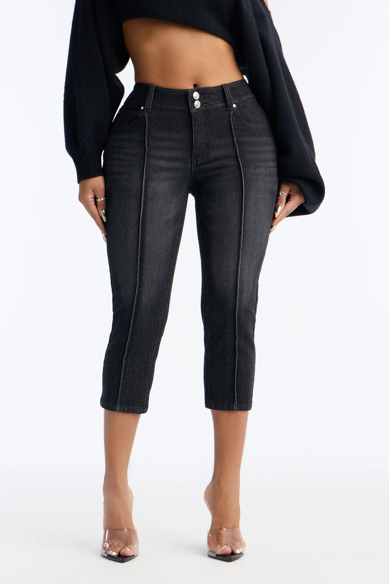 Low Rise Pintuck Capri Jeans